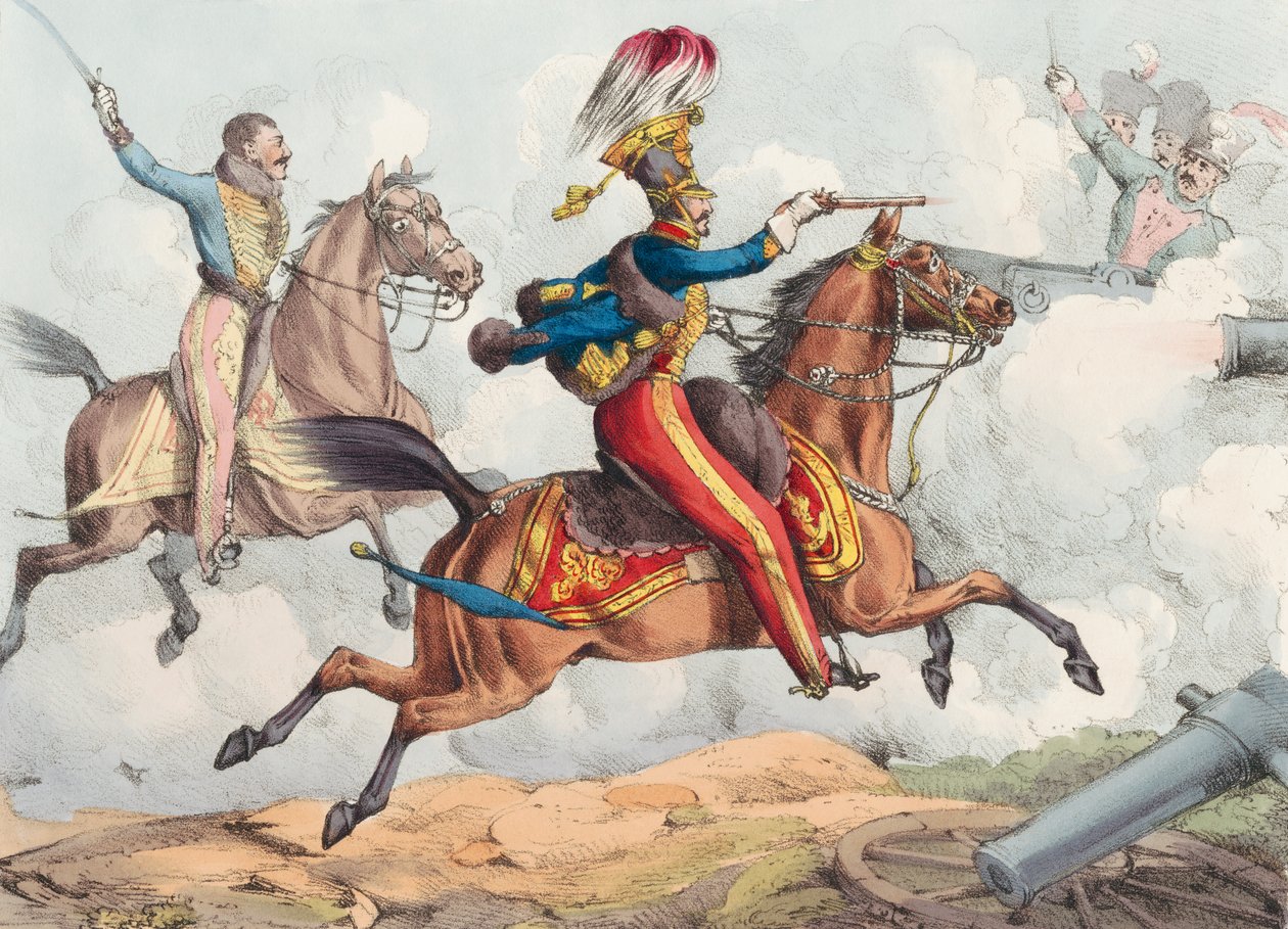 Een cavaleriecharge in een 19e-eeuwse slag door Henry Thomas (after) Alken