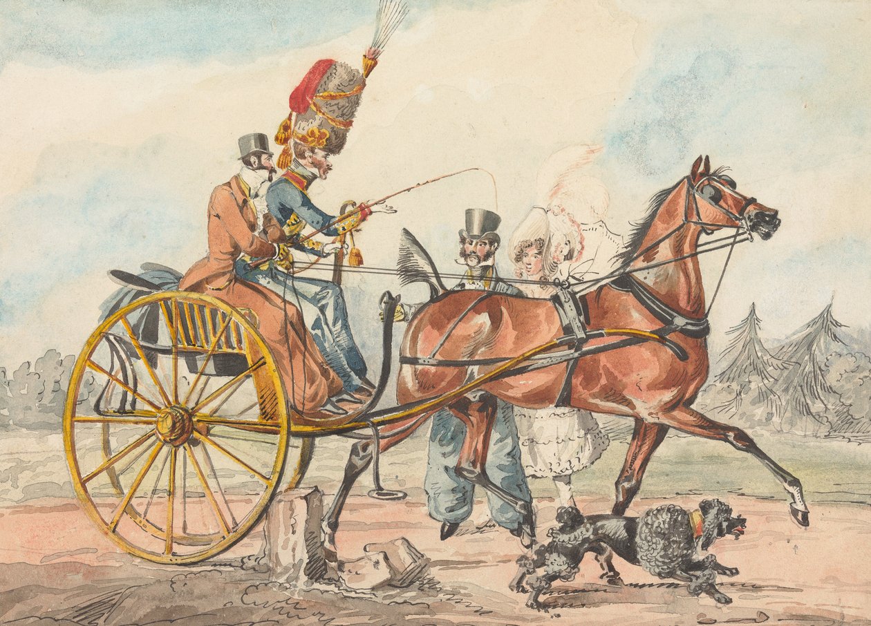 "Sportieve ontdekkingen, of de ellende van het autorijden ..." Je komt erachter dat je een klein paaltje aan de kant van je stuurhand over het hoofd hebt gezien door Henry Thomas Alken