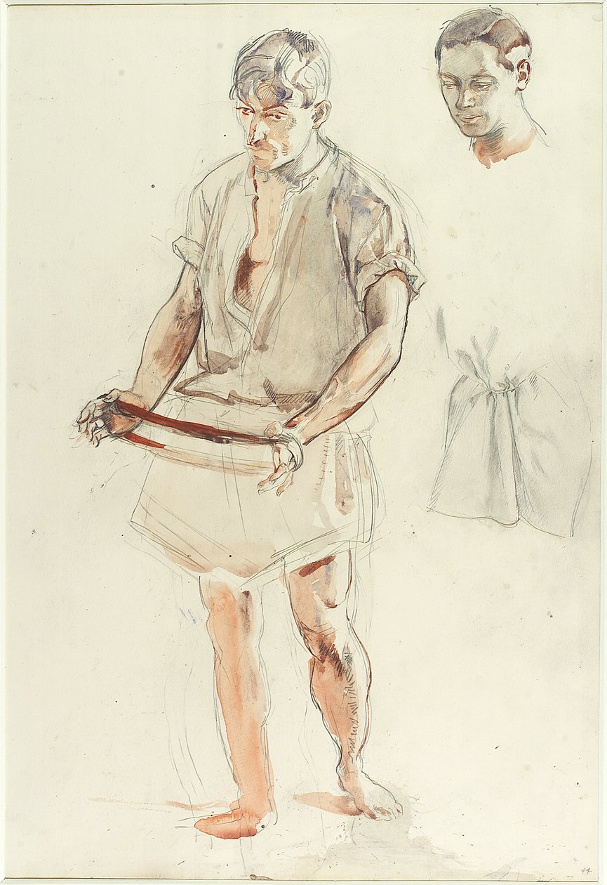 Man staand: studies van hoofd en van shirt door Henry Tonks