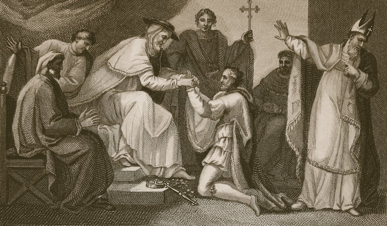 Onderwerping van John, gegraveerd door Delatre, illustratie uit David Hume