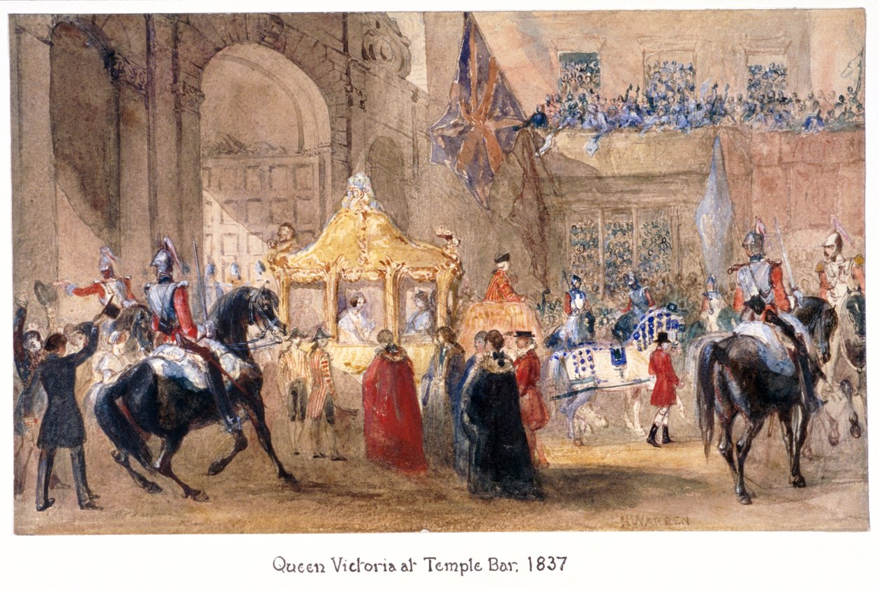 Koningin Victoria bij Temple Bar, Londen, 1837 door Henry Warren