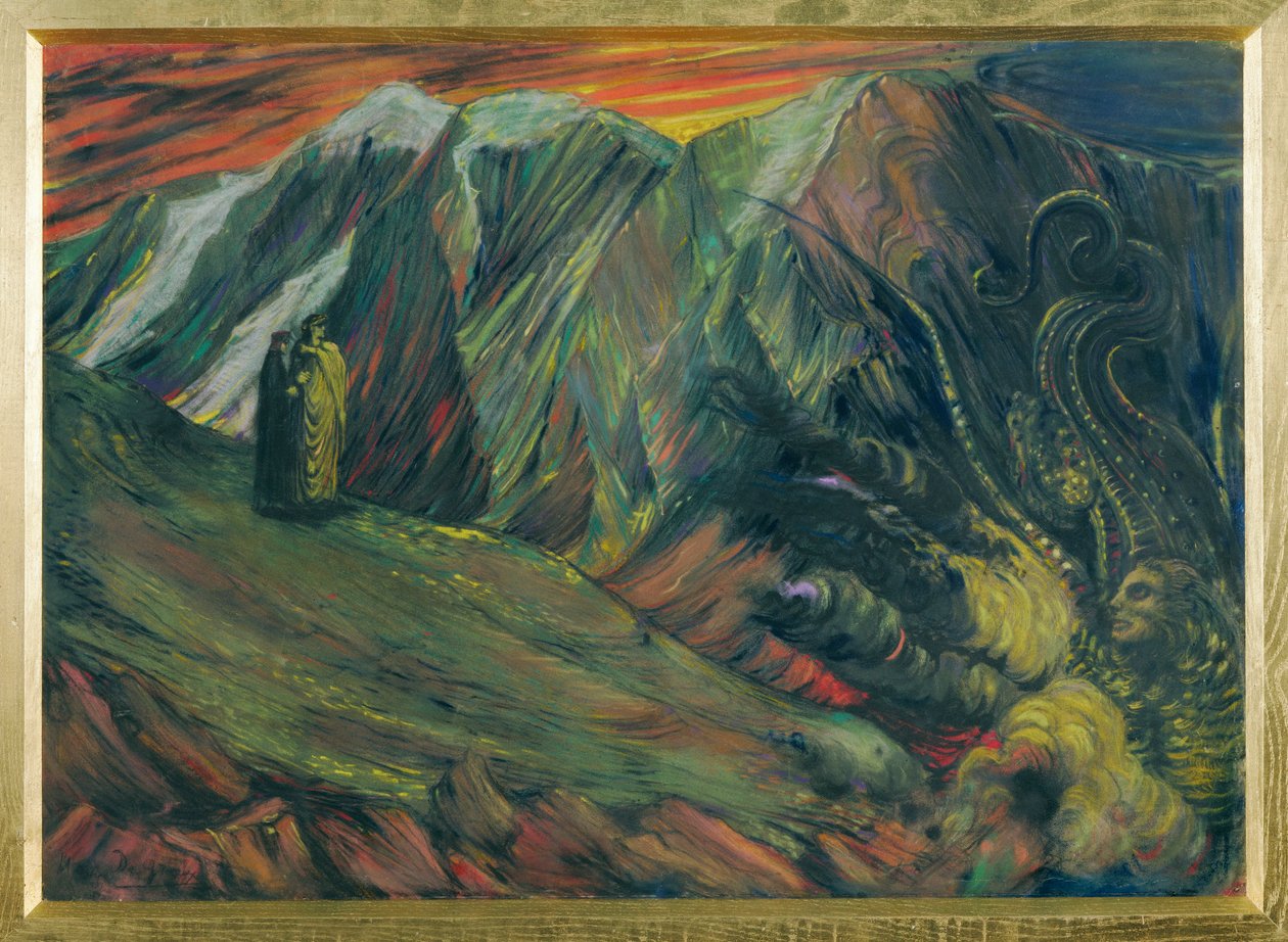 Dante en Vergilius in Inferno: Lucifer 1895 door Henry de Groux