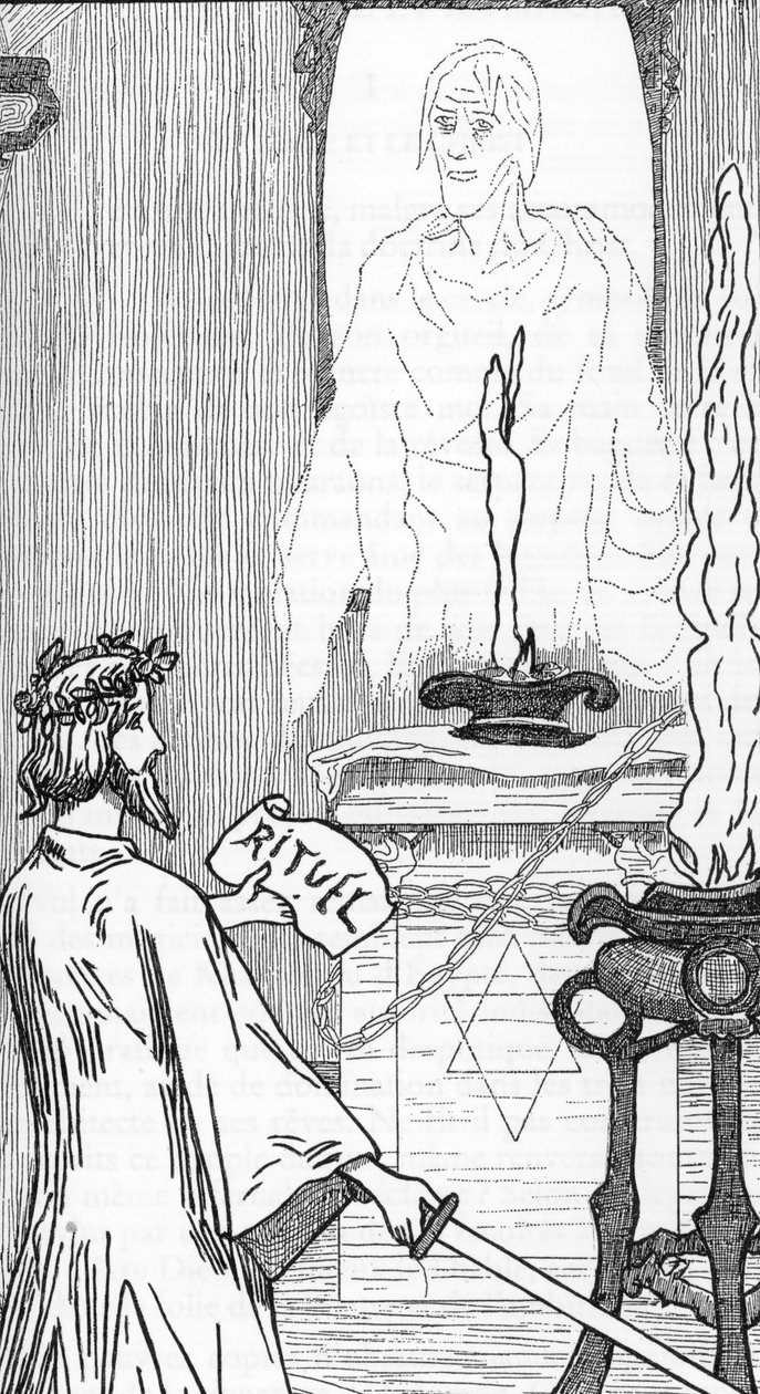 Spiritisme: Oproeping van geesten Tekening door Henry de Malvost uit 