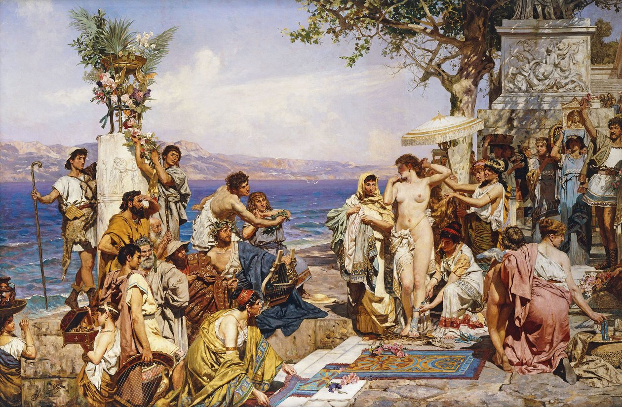 Phryne op het festival van Poseidon, god van de zeeën door Henryk Siemieradzki