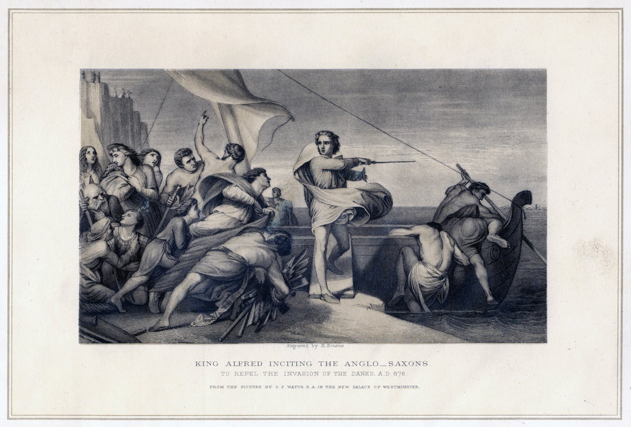 Koning Alfred die de Angelsaksen aanspoort om de invasie van de Denen af te weren, 896, ca. 1847 door Herbert Bourne