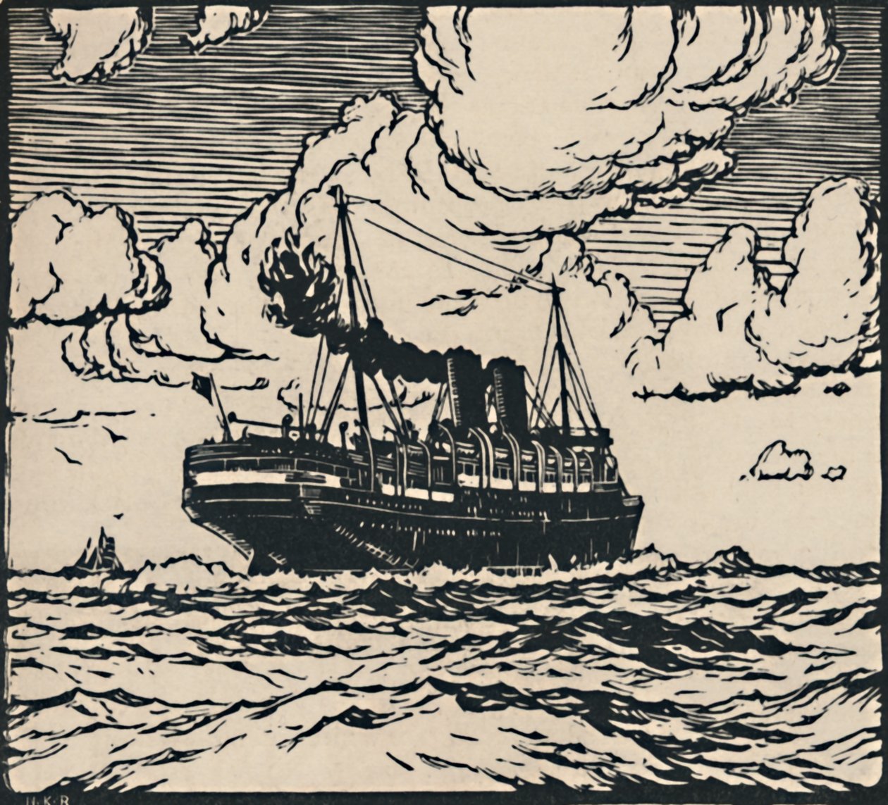 Stoomboot op Zee, 1919 door Herbert Kerr Rooke