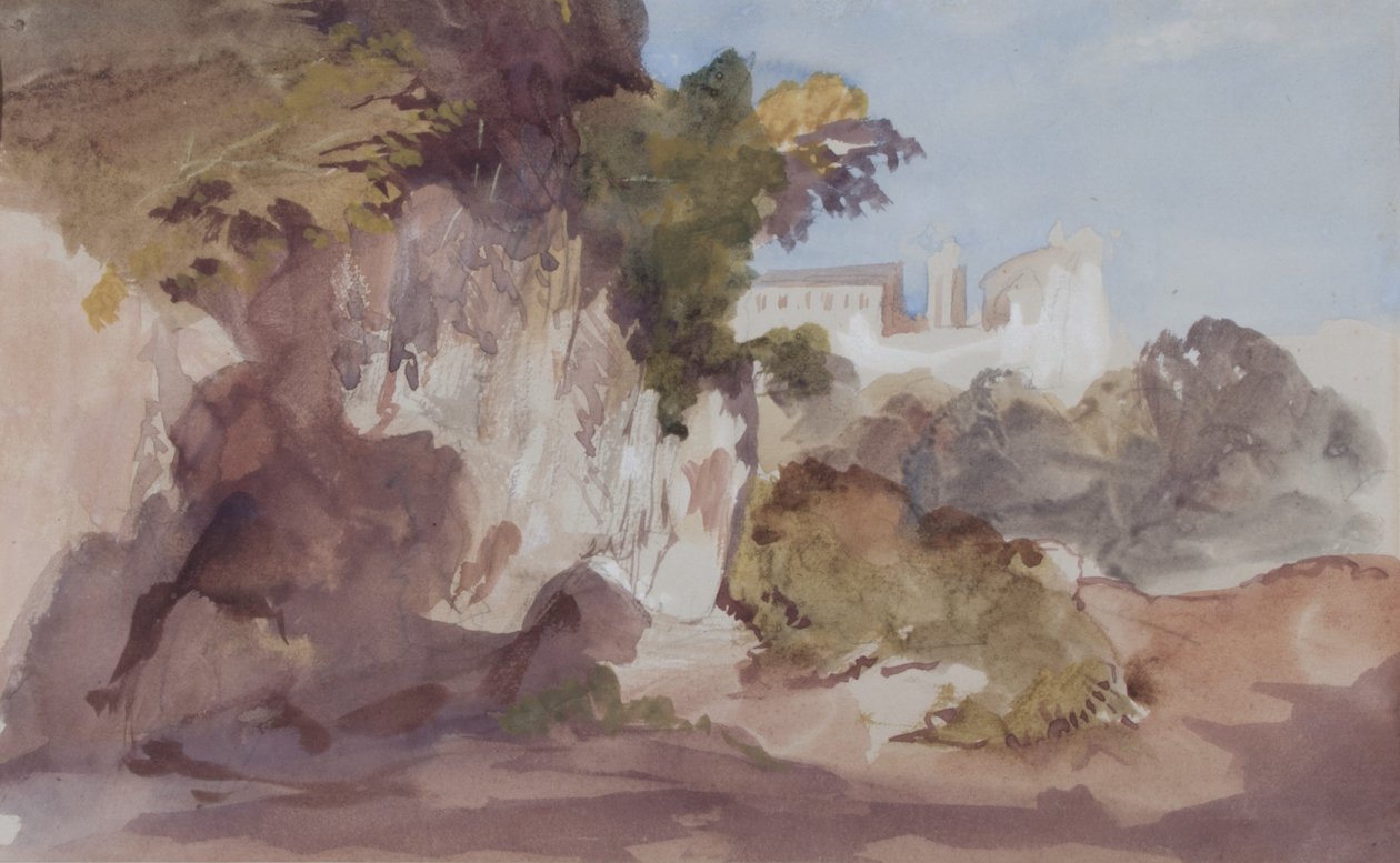 Landschap met verre gebouwen door Hercules Brabazon Brabazon