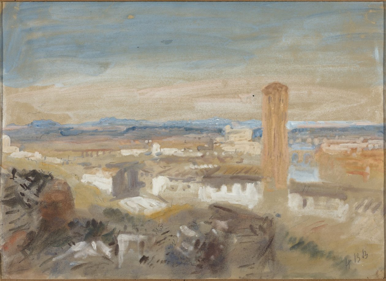 Een campanile tussen ruïnes door Hercules Brabazon Brabazon