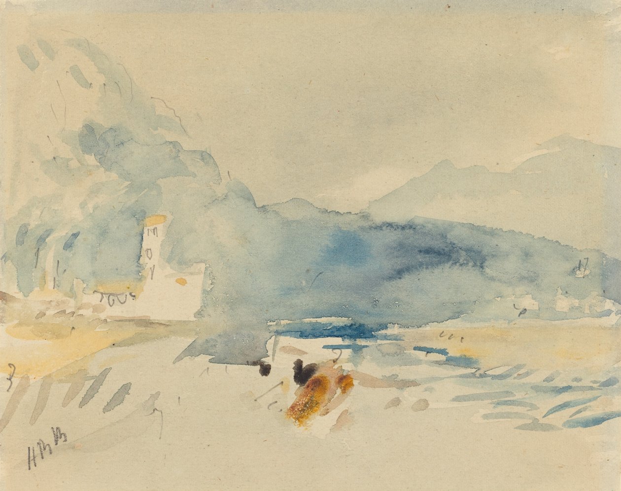 Een landschap met bergen en een stroom door Hercules Brabazon Brabazon