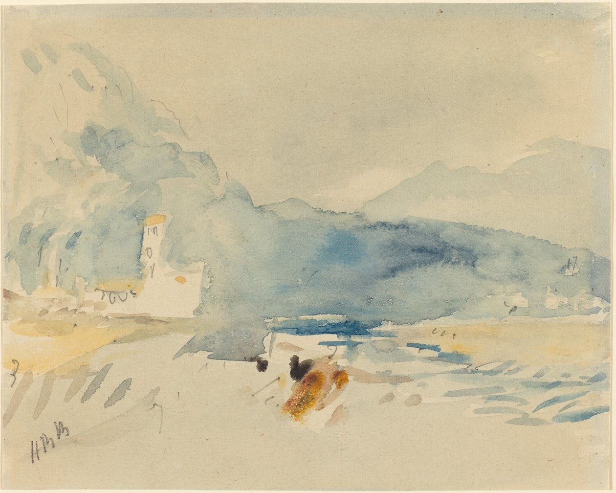 Een landschap met bergen en een stroom door Hercules Brabazon Brabazon