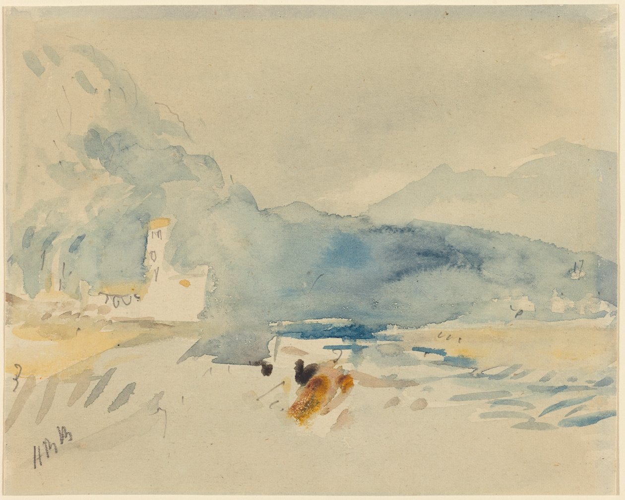 Een landschap met bergen en een beekje door Hercules Brabazon Brabazon