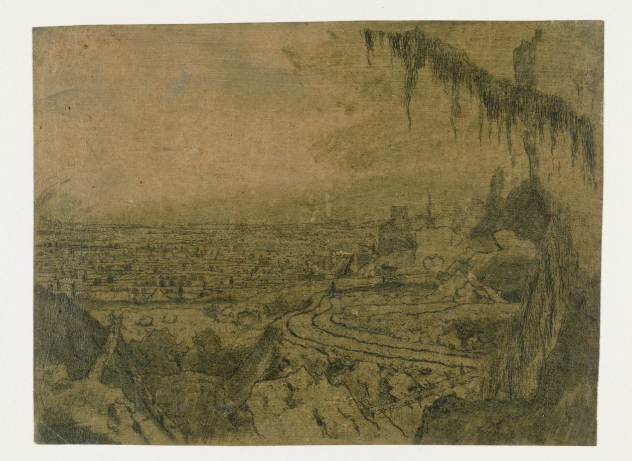 Verre uitzicht met een weg en mosrijke takken door Hercules Segers