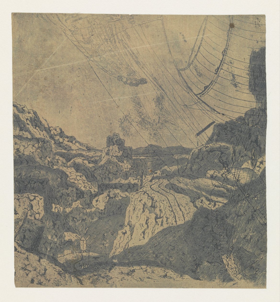 Rotsachtig landschap met een kloof (eerste versie) door Hercules Segers