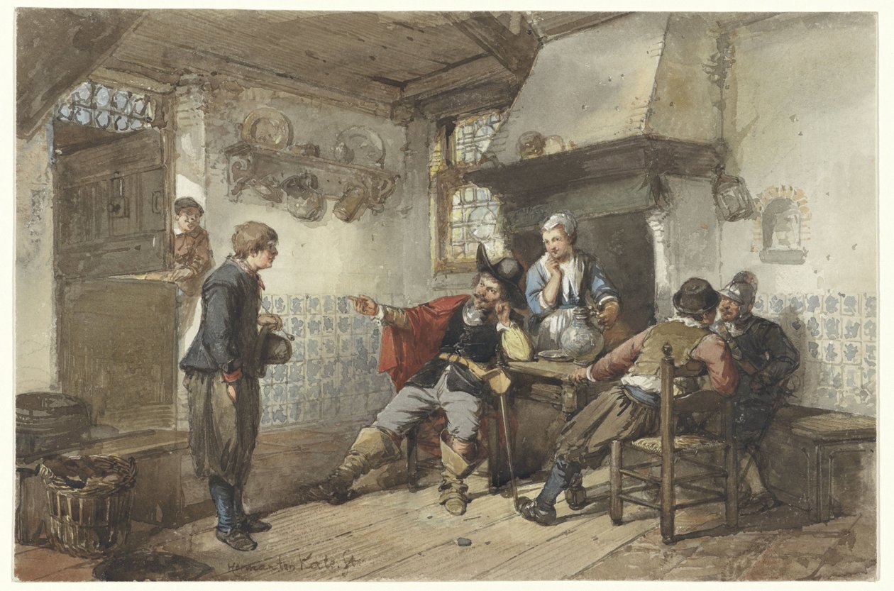 Enkele mannen en een soldaat in een herberg door Herman Frederik Carel ten Kate