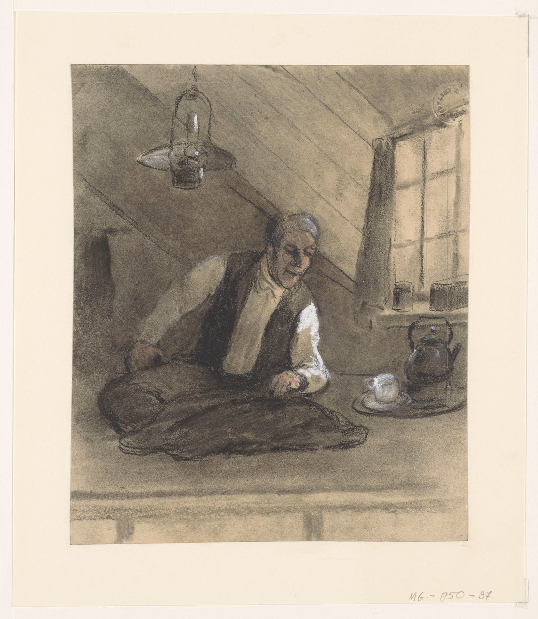 Kleermaker aan het werk op een zolderkamer door Herman Heijenbrock (possibly)