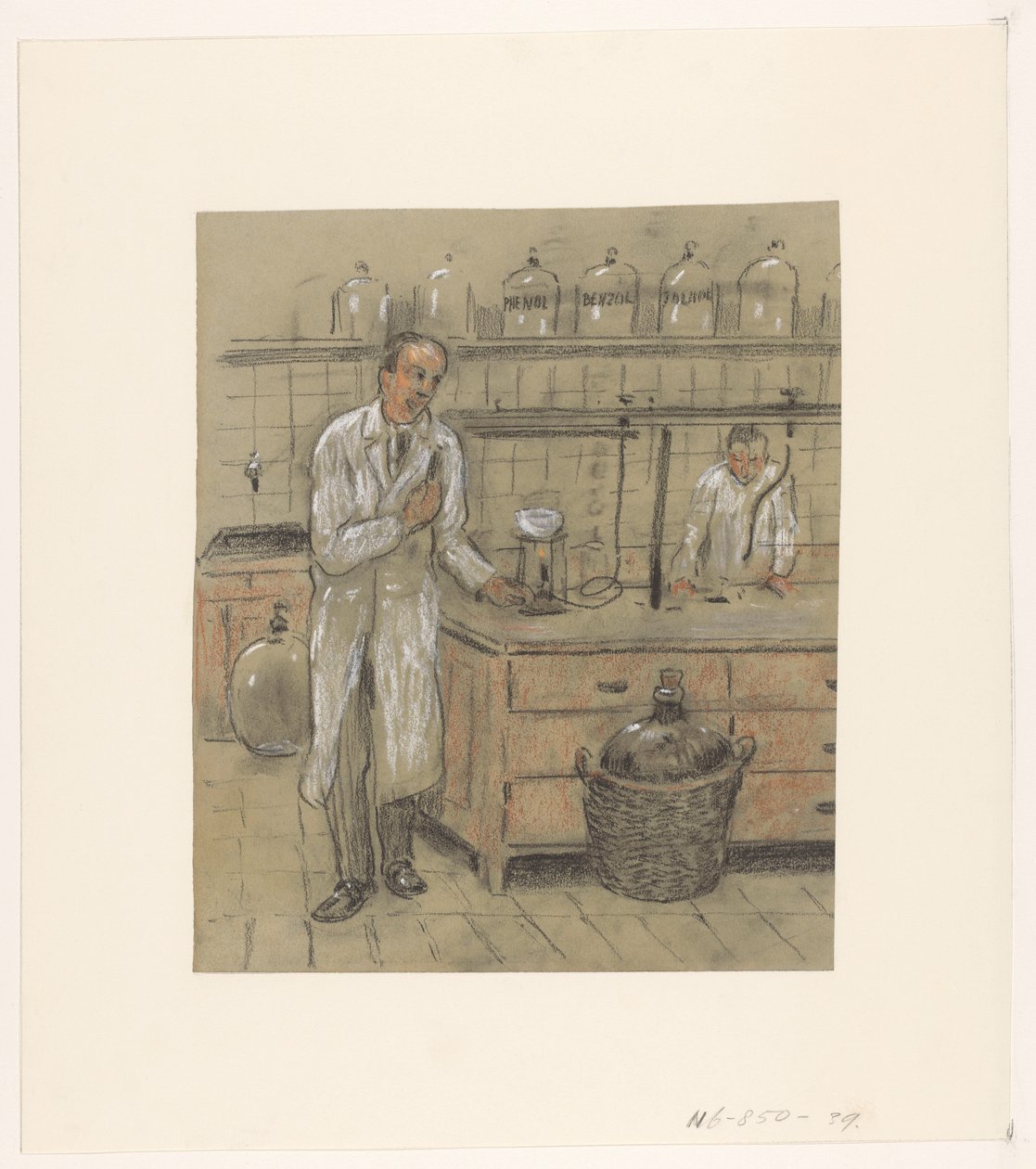 Twee mannen in een laboratorium door Herman Heijenbrock (possibly)