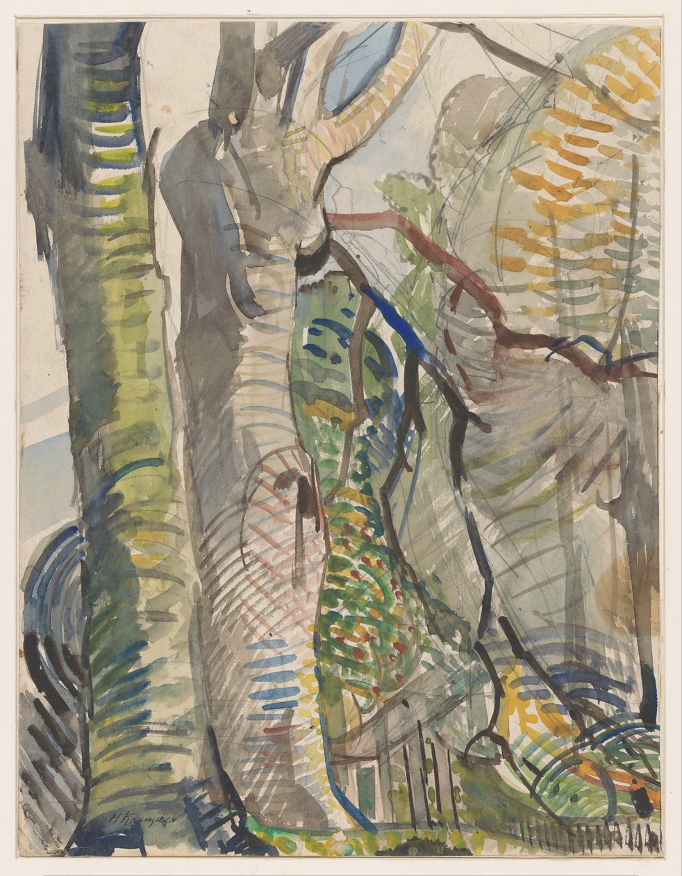 Boslandschap door Herman Kruyder (signed by artist)