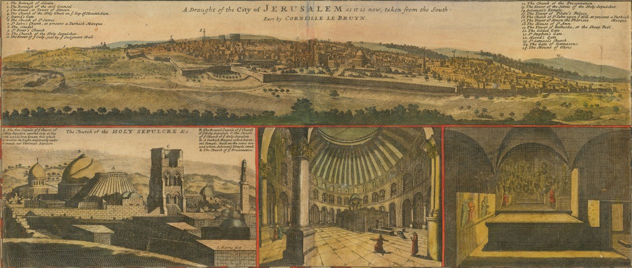 Gezicht op Jeruzalem uit de jaren 1730, kaartdetail door Herman Moll door Herman Moll