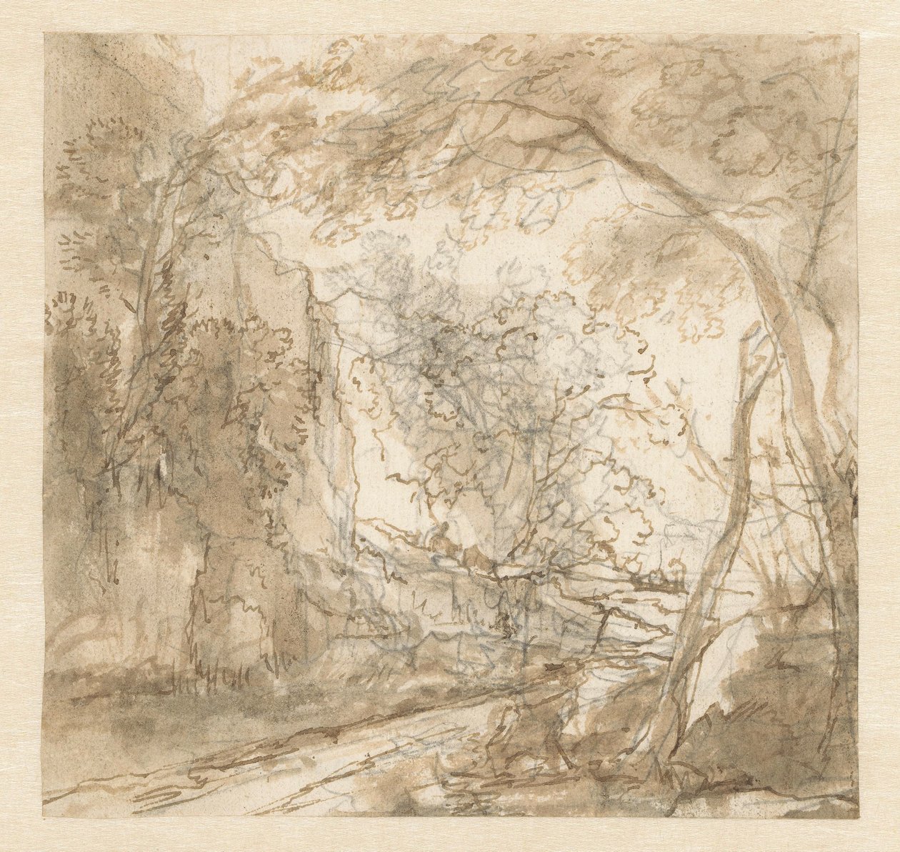 Landschap met weg tussen bomen door Herman van Swanevelt (possibly)