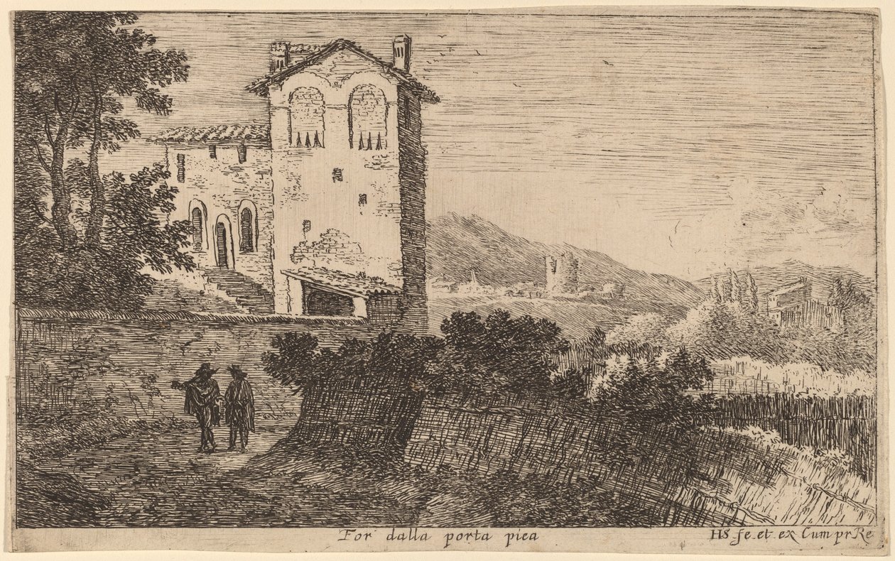 Villa buiten de Porta Pia door Herman van Swanevelt