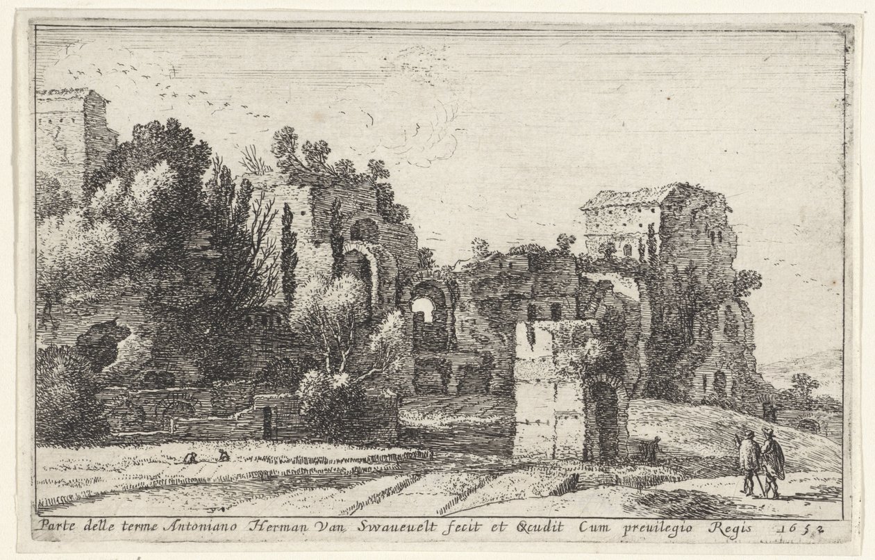 Gezicht op de Thermen van Caracalla door Herman van Swanevelt