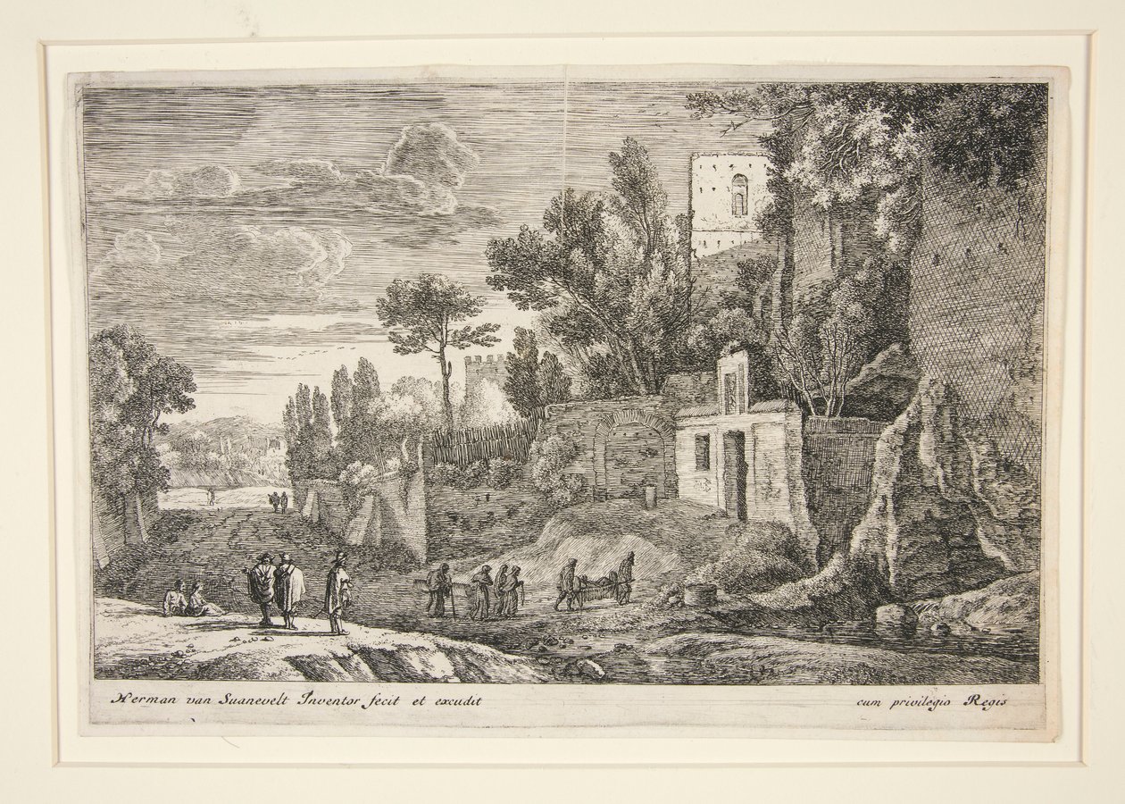Landschap met een Ziekenhuis, uit de serie Twaalf Landschappen door Herman van Swanevelt