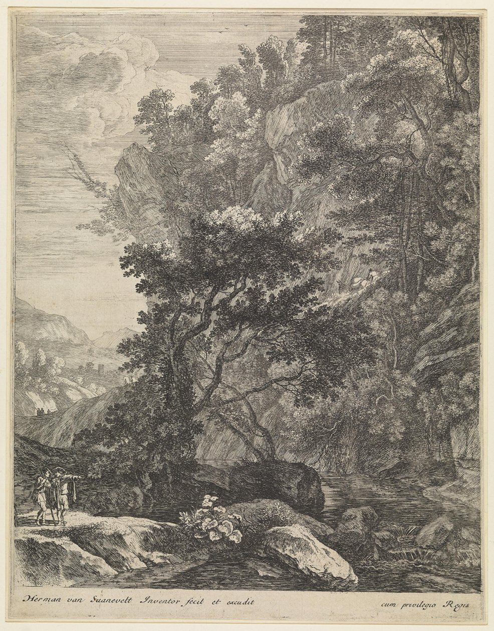 Landschap met bergbeek door Herman van Swanevelt