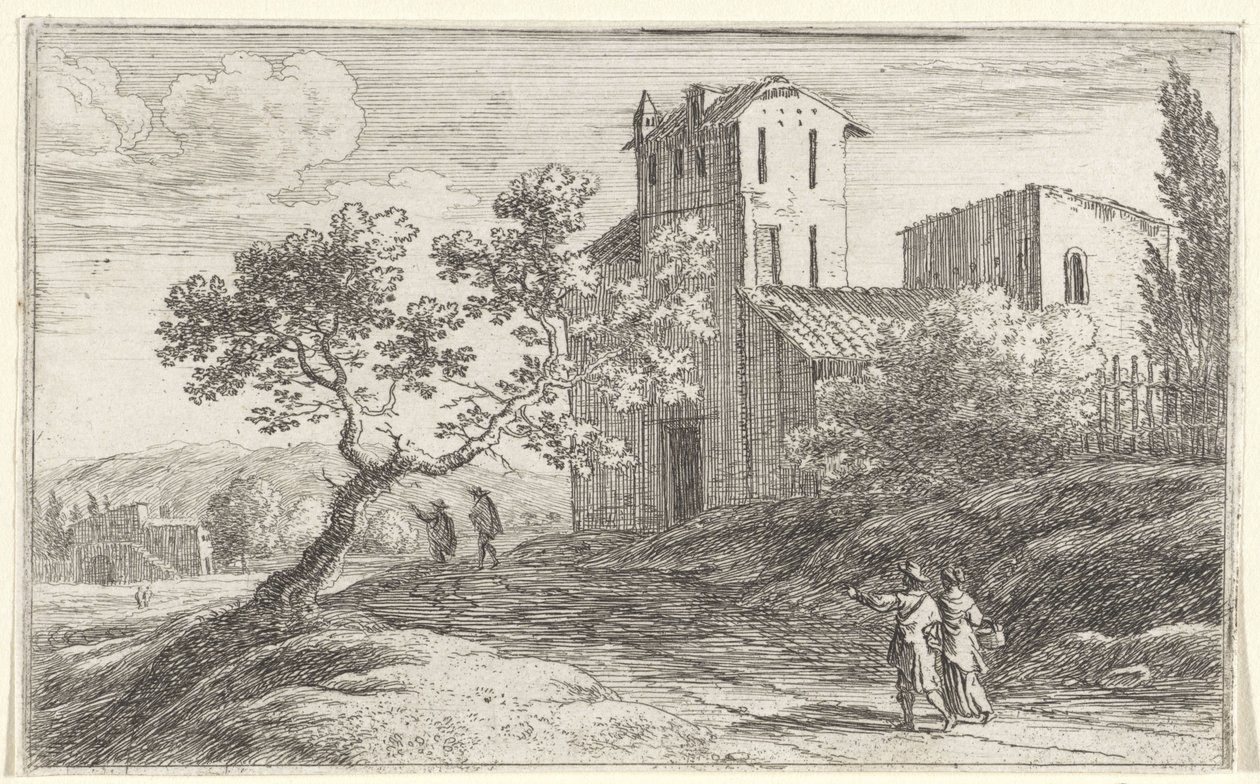 Landschap met een kromme boom door Herman van Swanevelt