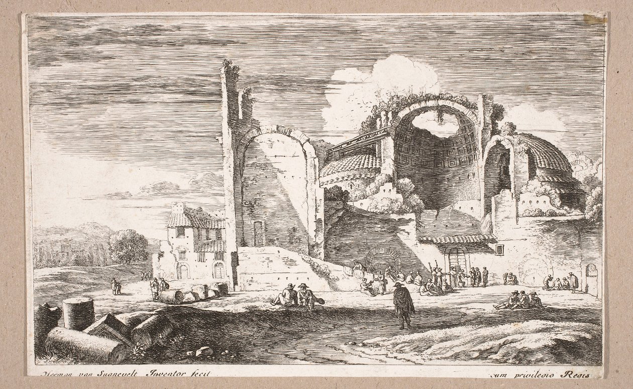 Brooduitdeling aan de armen, uit de reeks „Landschappen“ door Herman van Swanevelt