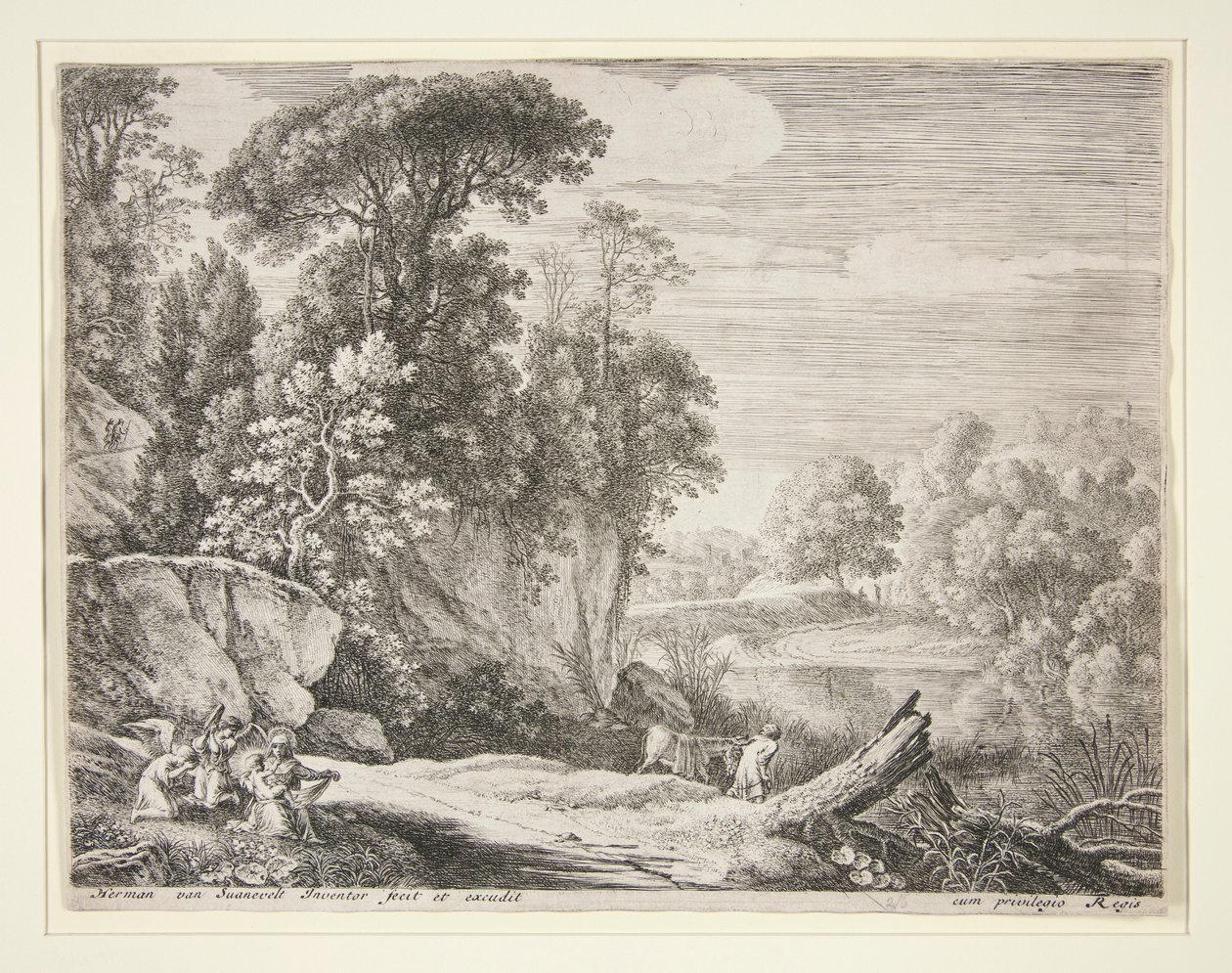 De ezel naar de rivier geleid, uit de set De vlucht naar Egypte door Herman van Swanevelt