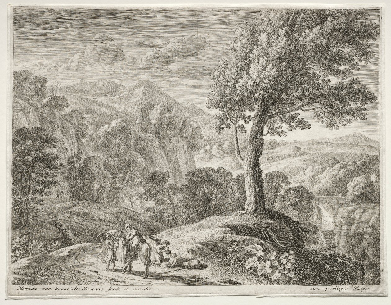 De grote boom en de waterval, c. 1652-1654 door Herman van Swanevelt