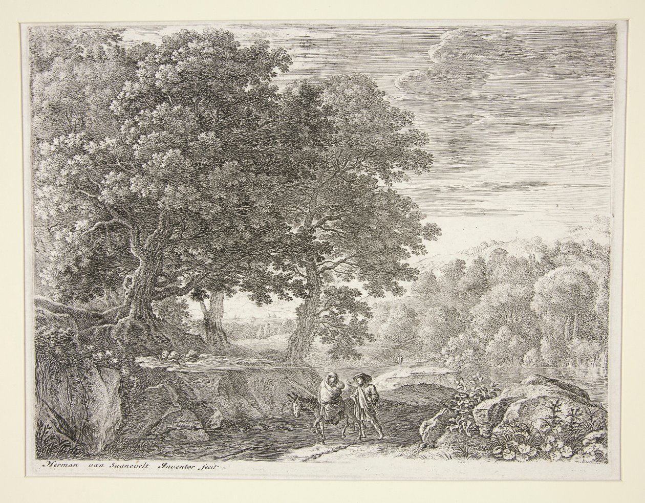 De kleine engelen op de heuvel, uit de set De vlucht naar Egypte door Herman van Swanevelt