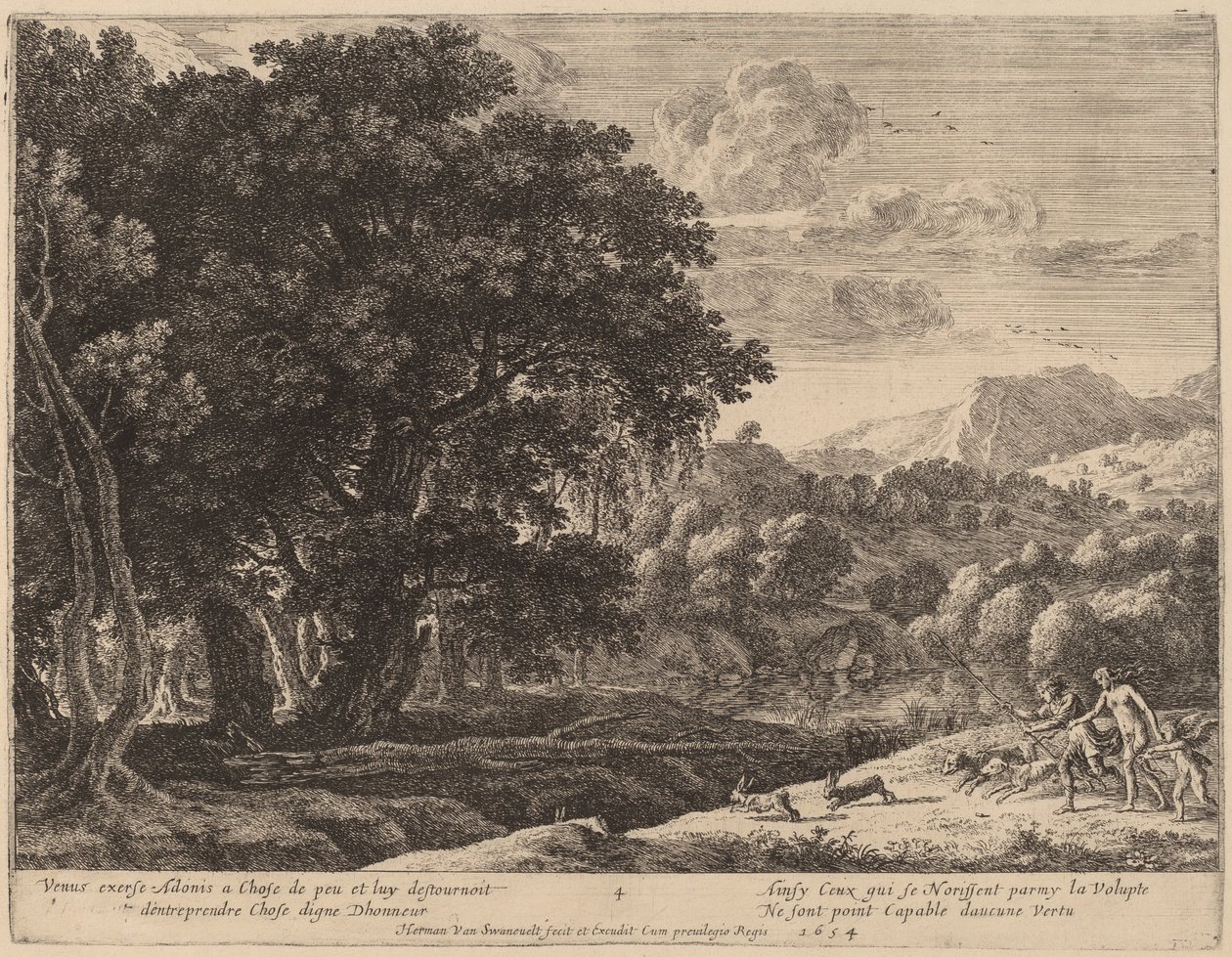 Venus en Adonis op jacht door Herman van Swanevelt