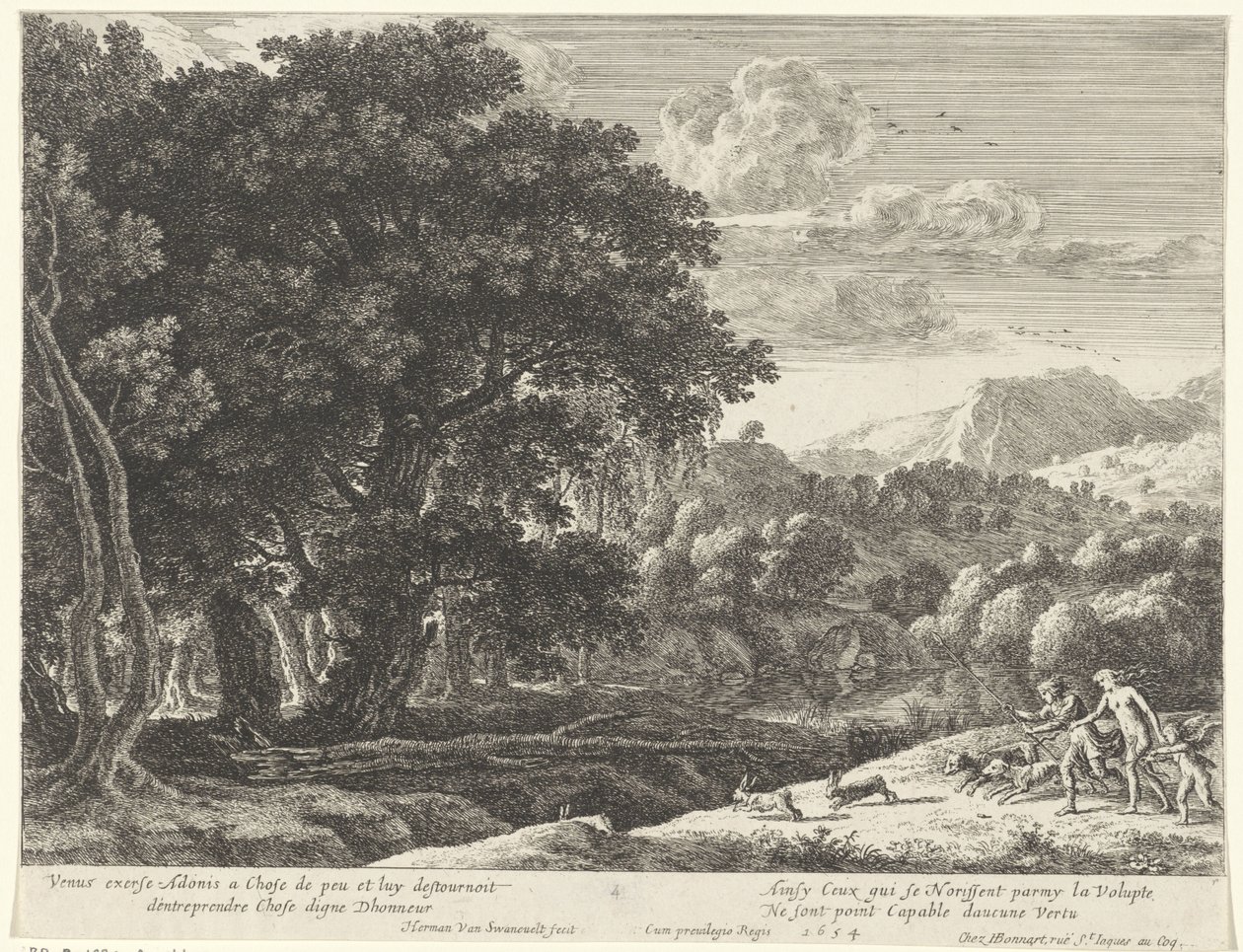 Venus en Adonis op jacht door Herman van Swanevelt