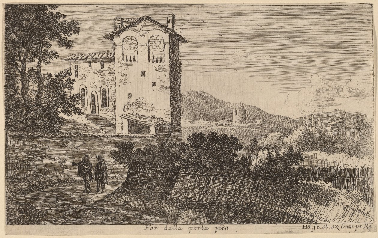 Villa buiten de Porta Pia door Herman van Swanevelt