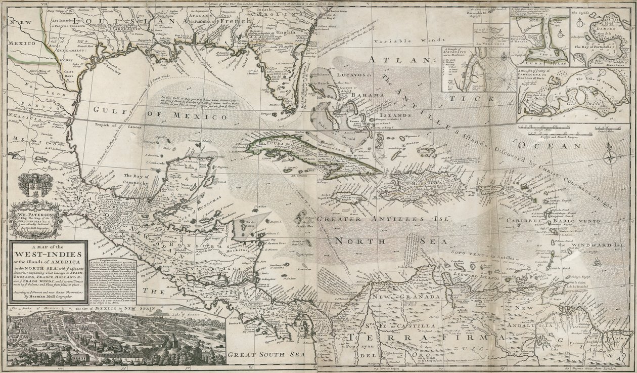 Kaart van het Caribisch gebied, 1715 door Hermann Moll