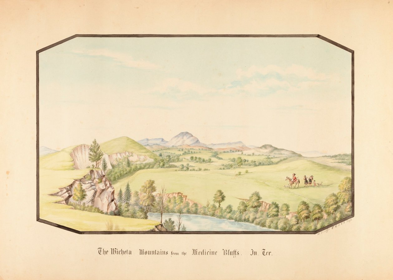 De Wichita Mountains vanaf Medicine Bluff, Indiaans Territorium door Hermann Stieffel