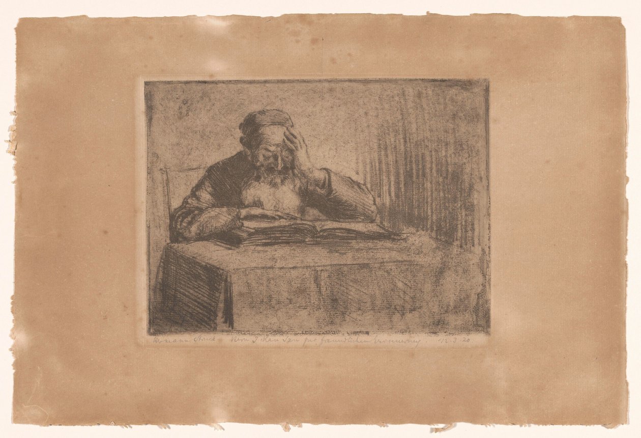 Lezende joodse man door Hermann Struck (signed by artist)