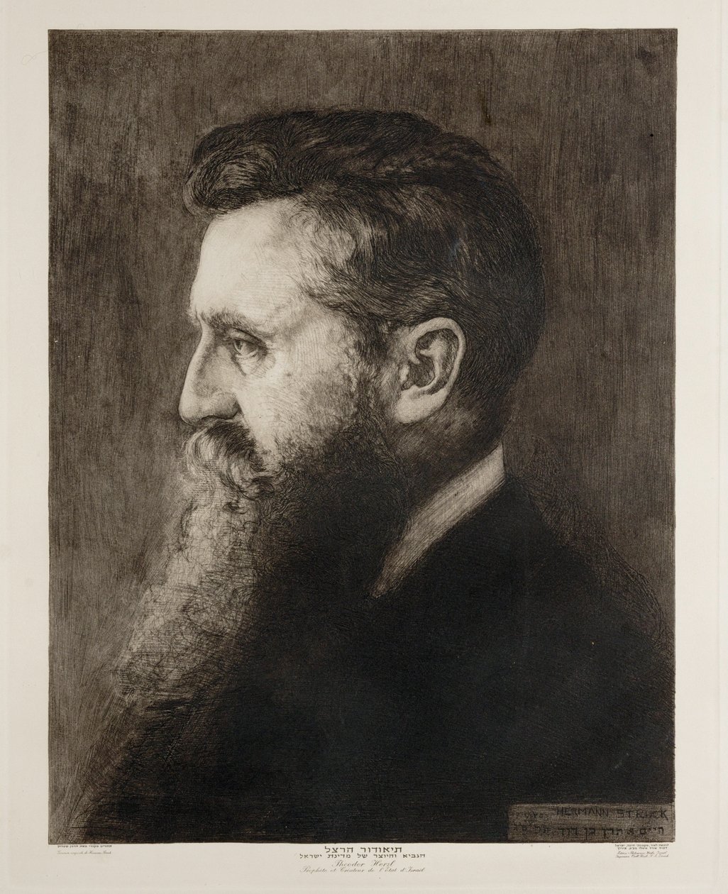 Theodor Herzl, grondlegger van de staat Israël ... (gravure) door Hermann Struck