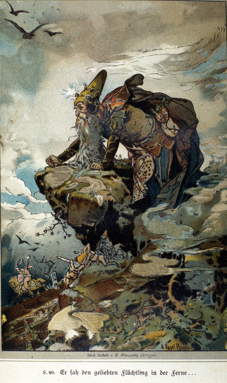 Illustratie van Vogel voor een verhaal van de gebroeders Jacob (1785-1863) en Wilhelm (1786-1859) Grimm door Hermann Vogel