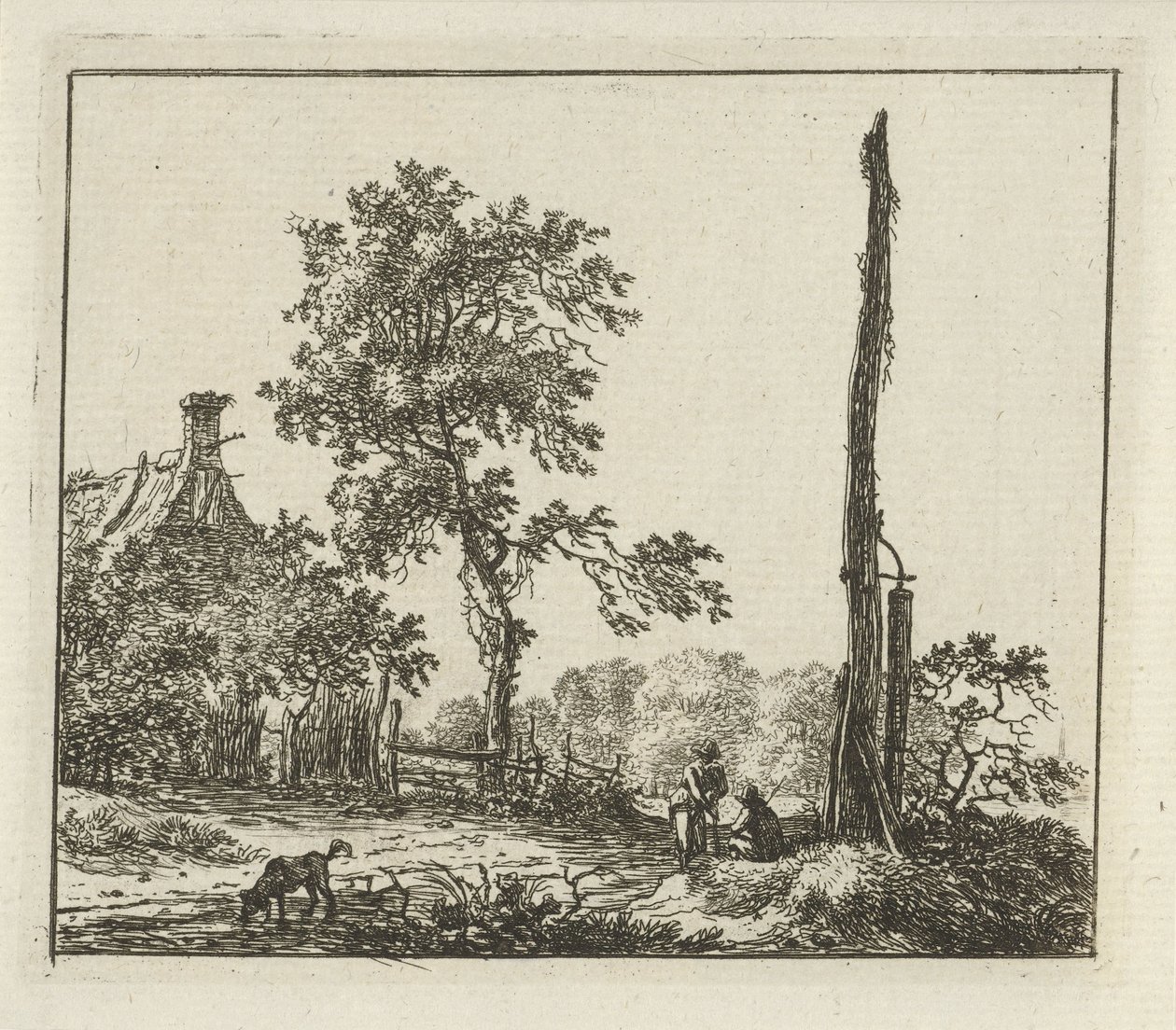 Landschap met de hoge paal door Hermanus Fock