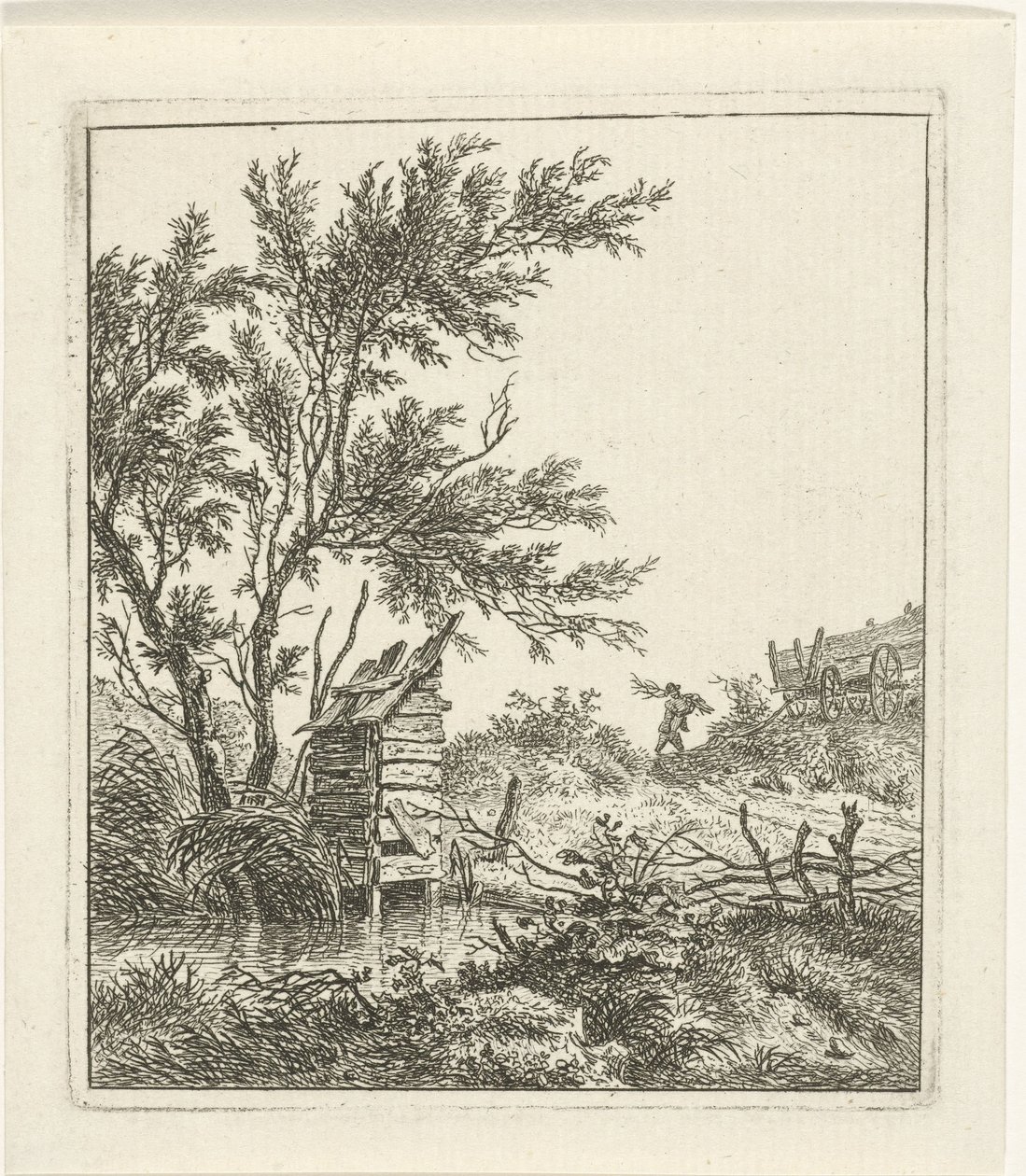Landschap met houtsprokkelaar door Hermanus Fock