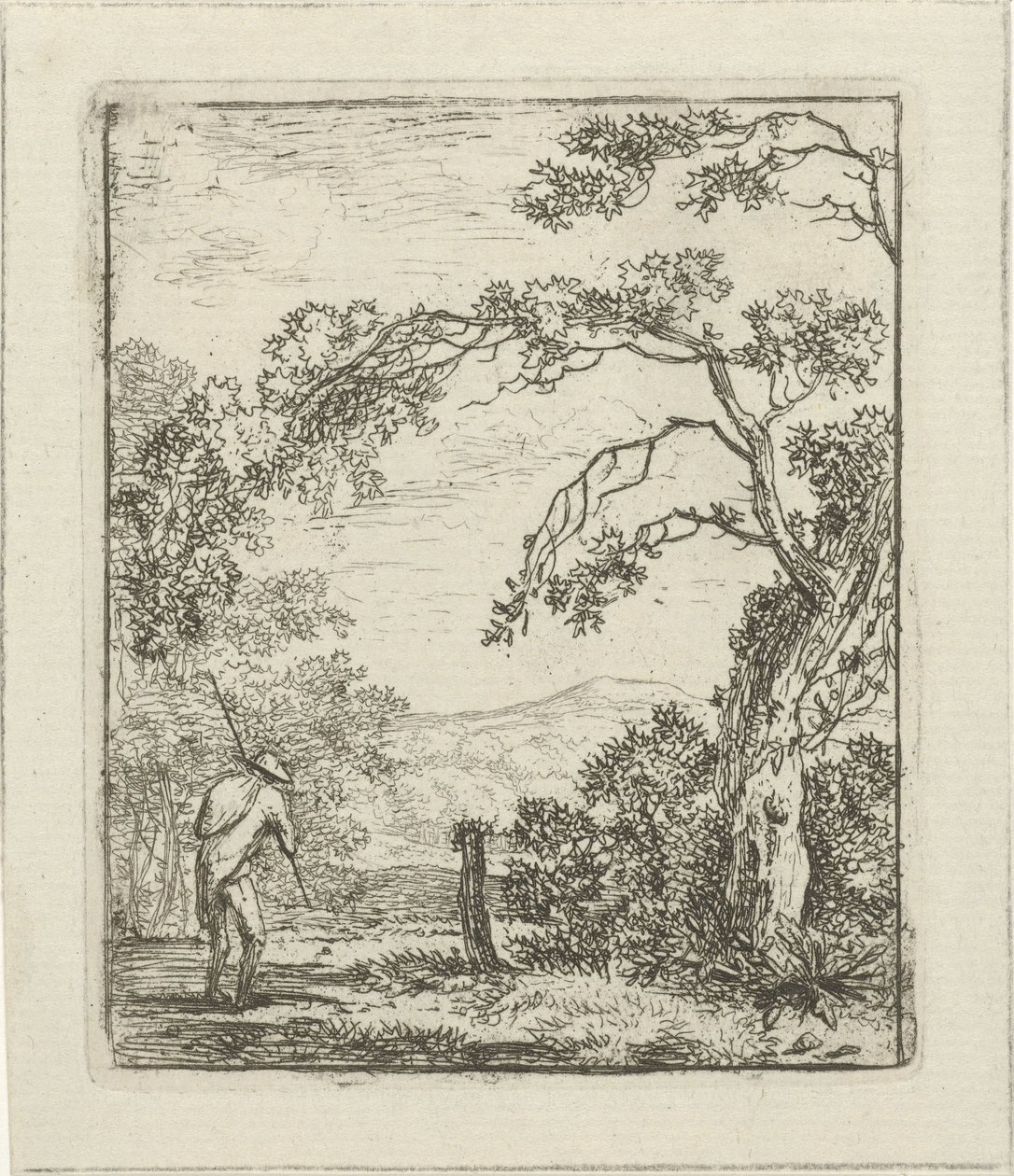 Landschap met man met knapzak door Hermanus Fock