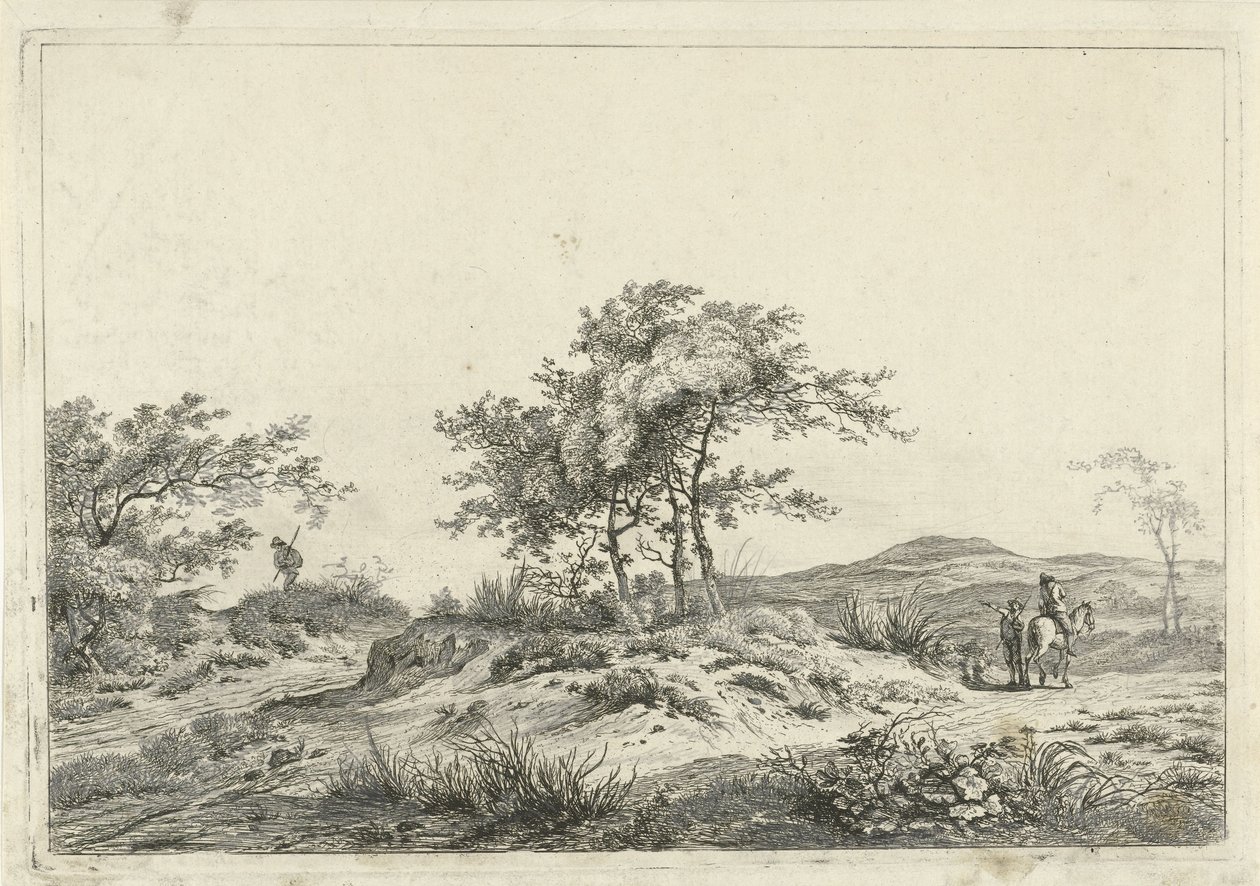 Landschap met ruiter en voetganger door Hermanus Fock