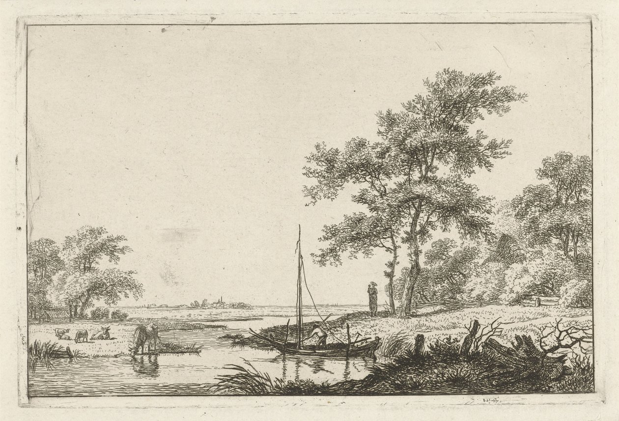 Landschap met schuitje door Hermanus Fock