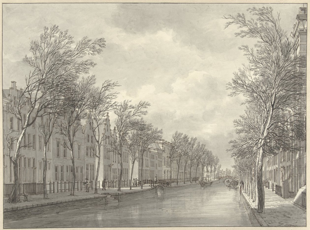 Gezicht op het Rapenburg te Leiden vanaf de Groenebrug, 1807 door Hermanus Numan (signed by artist)