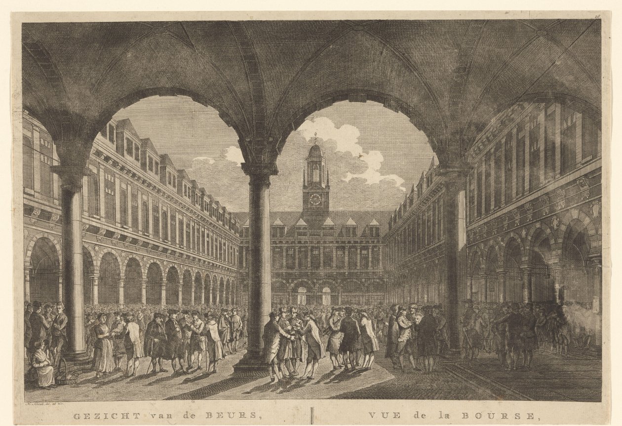 Gezicht op de binnenplaats van de Beurs van Hendrik de Keyser door Hermanus Petrus Schouten (possibly)
