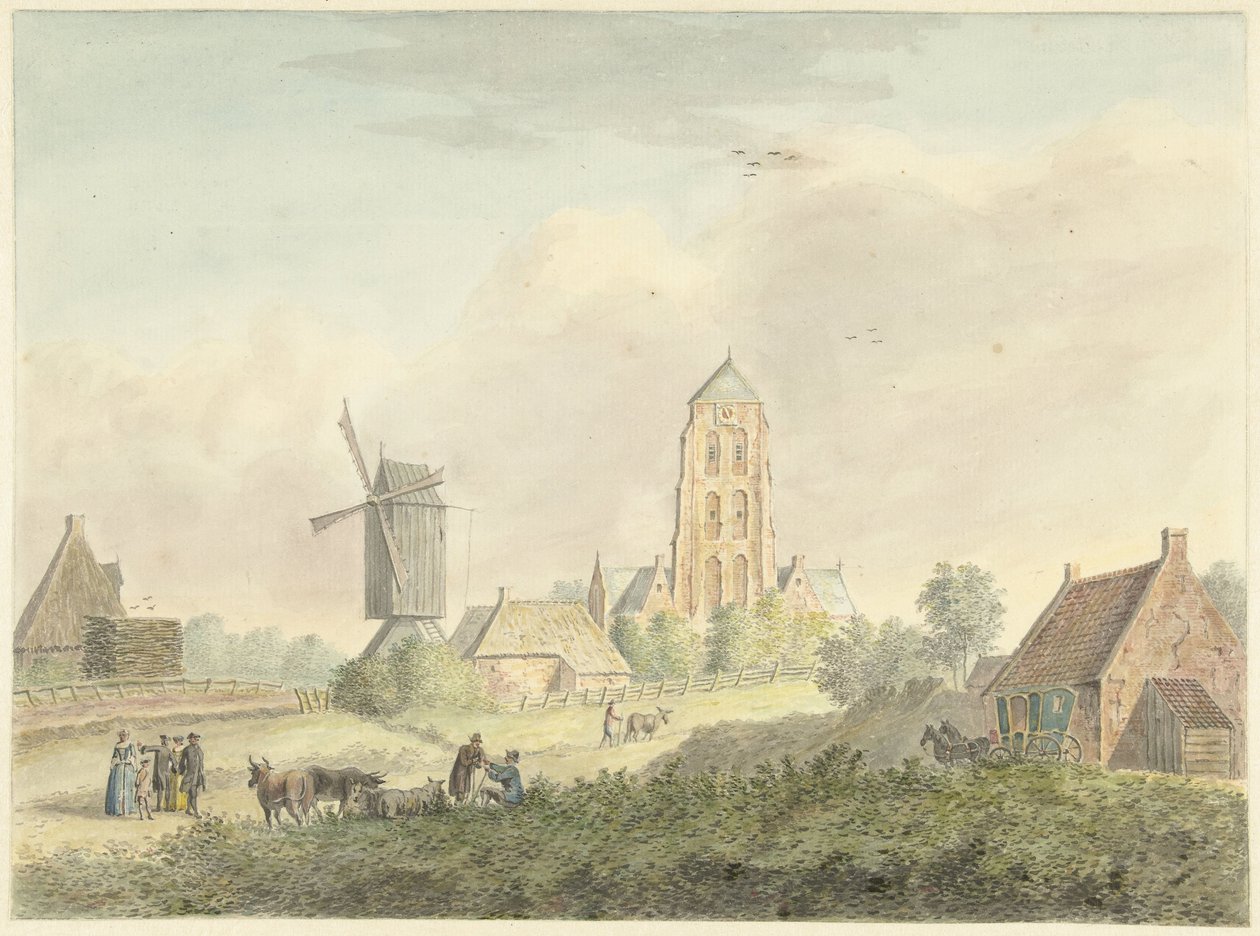 Kerk van het dorp Westkapelle in Zeeland door Hermanus Petrus Schouten