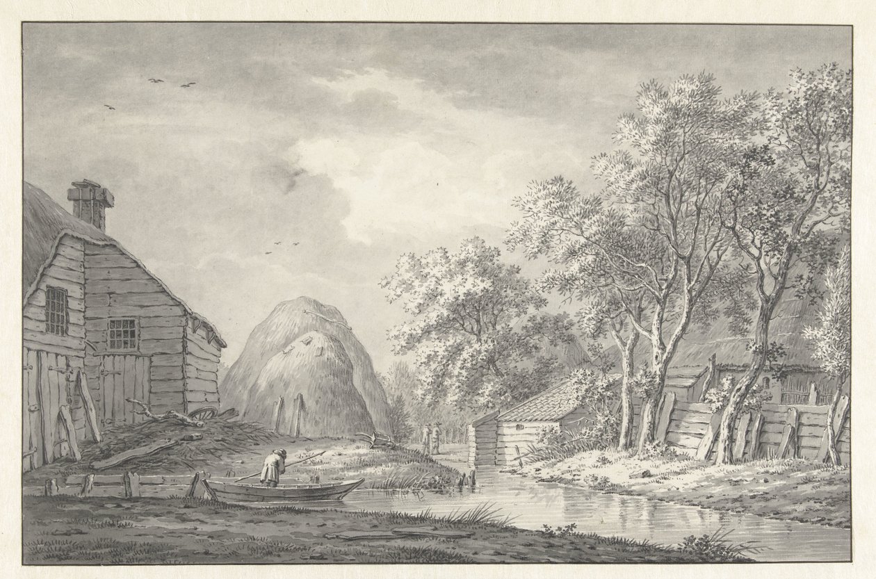 Gezicht aan een vaart met een hengelaar door Hermanus van Brussel