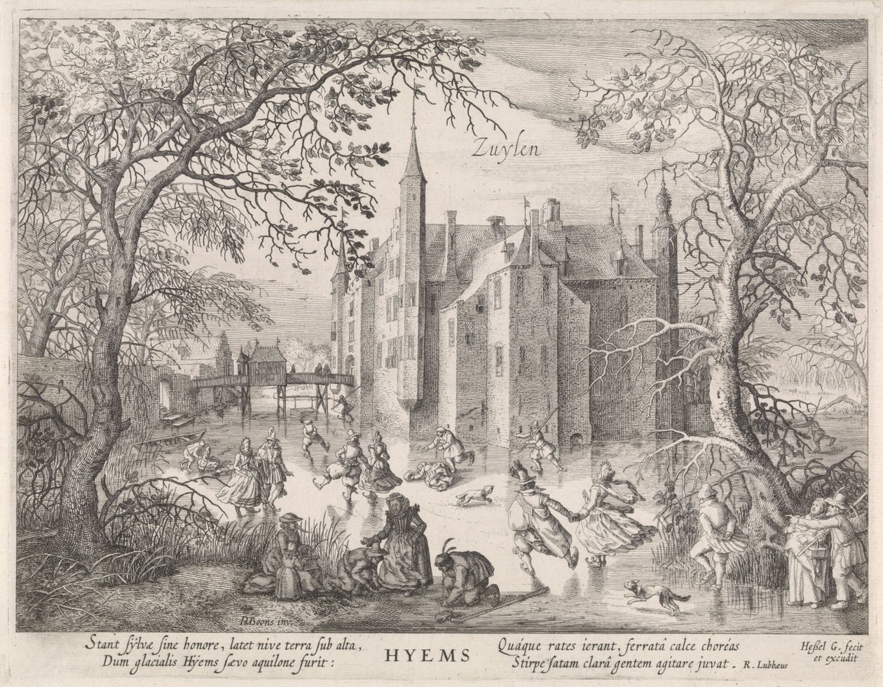 Activiteiten op het ijs voor kasteel Zuylen door Hessel Gerritsz